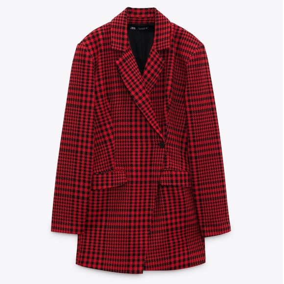 Zara Jackets & Blazers - NEW! HP 🥳🥳🥳Zara Red Houndstooth Blazer Jumpsuit Dress